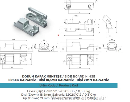 ALUMINYUM KAPAK DOKUM KAPAK MENTESE DISI 21 MM GALVENIZ